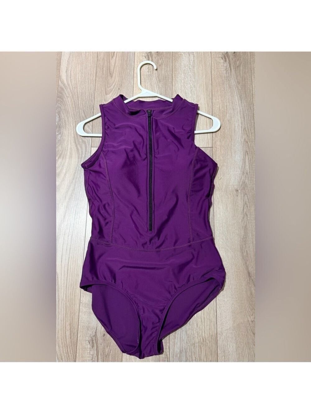 Purple One Piece Rash Guard Swimsuit Front Zip